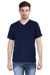 Navy Blue V Neck Plain T-Shirt